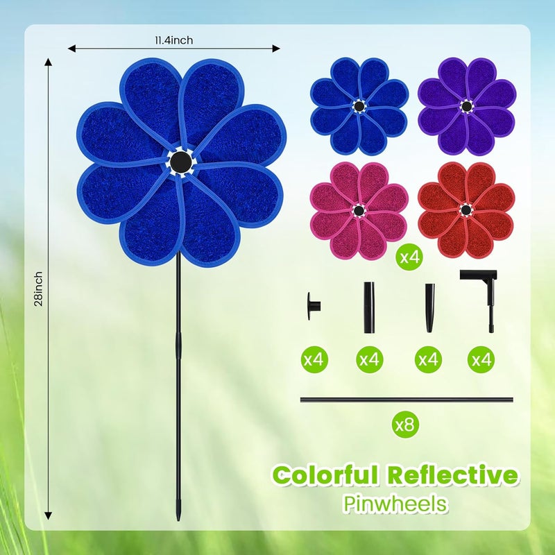 DECEED 4PCS 11.4" W x 28" H Reflective Pinwheels Sparkly Lawn Wind Spinners Colorful Rainbow Windmill for Garden Decoration Bird Devices Deterrent to Scare Birds Away (Multicolor-2 Four Colors) - Image 3